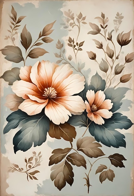 Pintura floral em papel vintage