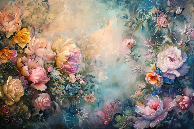 Pintura floral etérea com flores de sonho