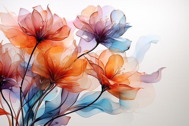 Foto pintura de flores abstractas fondo decorativo diseño artístico ilustración de colores naranja y azul