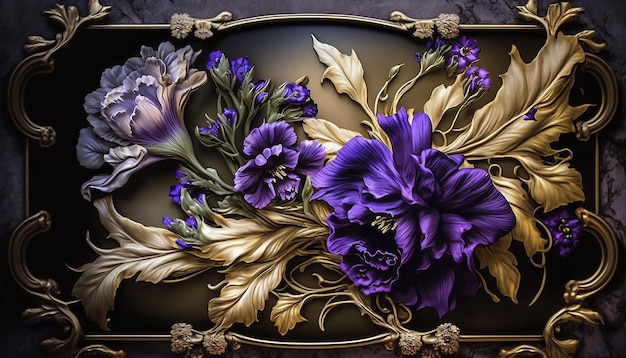 Pintura de flores al óleo impresión botánica sobre lienzo tarjeta de felicitación concepto de naturaleza IA generada
