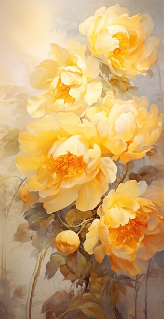 pintura de flores amarillas en un jarrón con un fondo blanco generativo ai