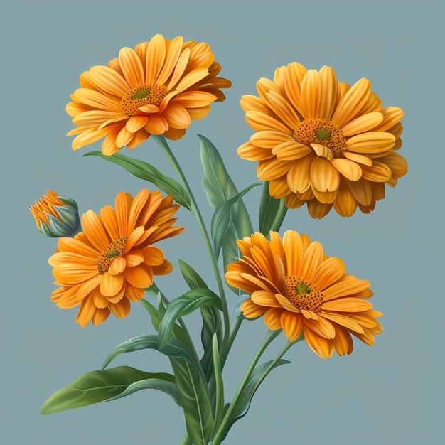 una pintura de flores amarillas con el nombre "marigold" en ella