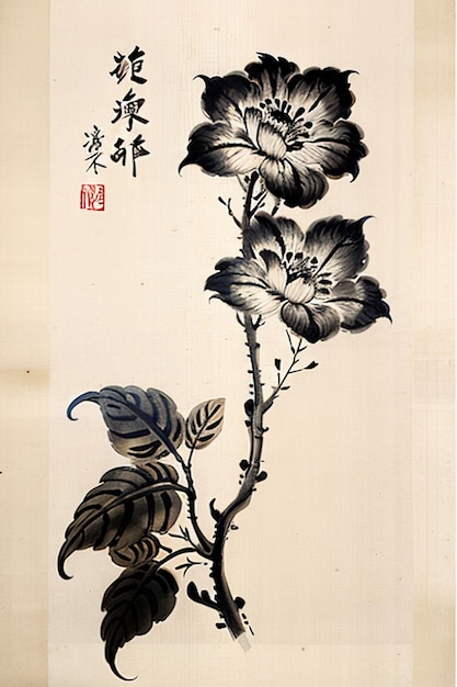 Pintura de flores antiguas de estilo acuarela china Una colección de flores de una rama Exposición de arte