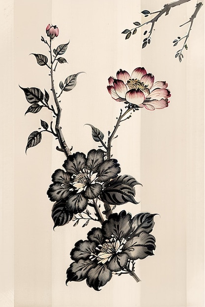 Pintura de flores antiguas de estilo acuarela china Una colección de flores de una rama Exposición de arte