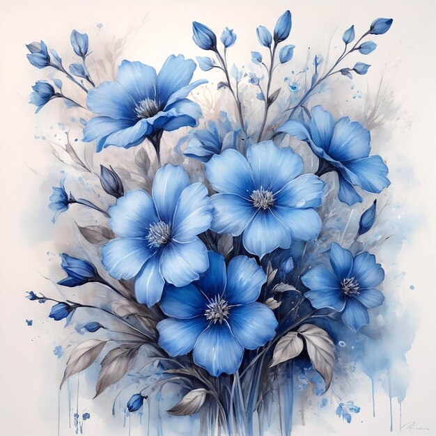 una pintura de flores azules