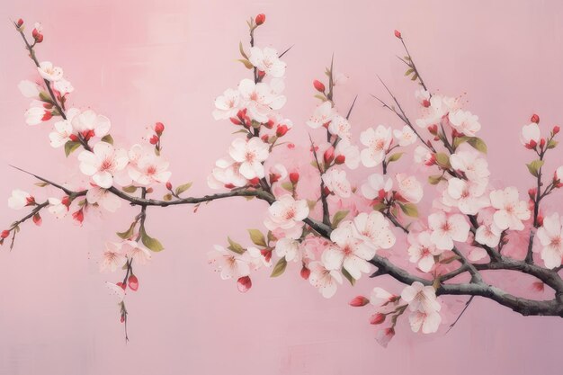 Una pintura de flores de cerezo con una estética tradicional japonesa