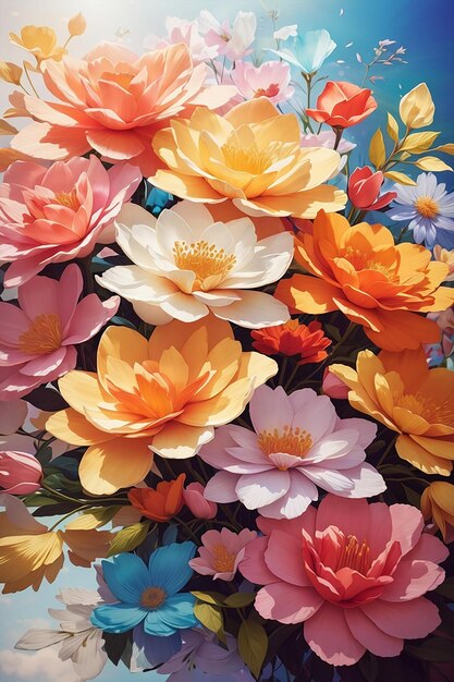 Una pintura de flores coloridas en estilo acuarela.