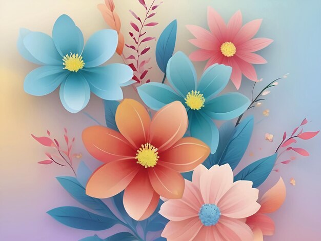 Foto una pintura de flores con diferentes colores y las palabras 