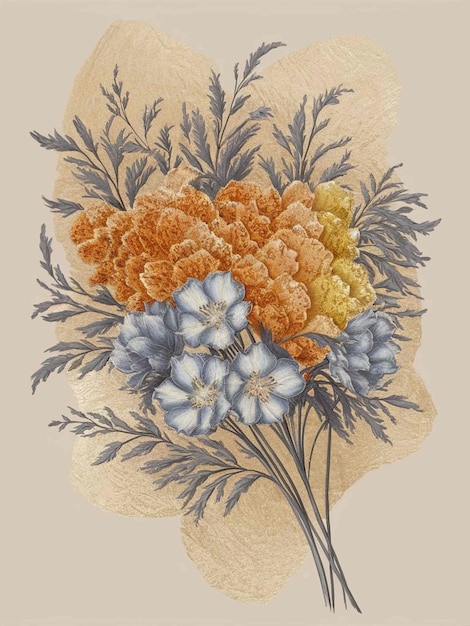 una pintura de flores con flores amarillas y naranjas