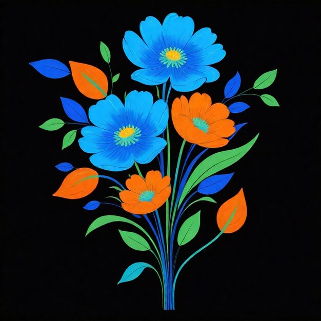 Foto una pintura de flores con flores azules y naranjas