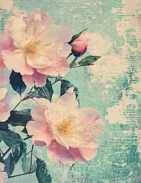 una pintura de flores con un fondo verde