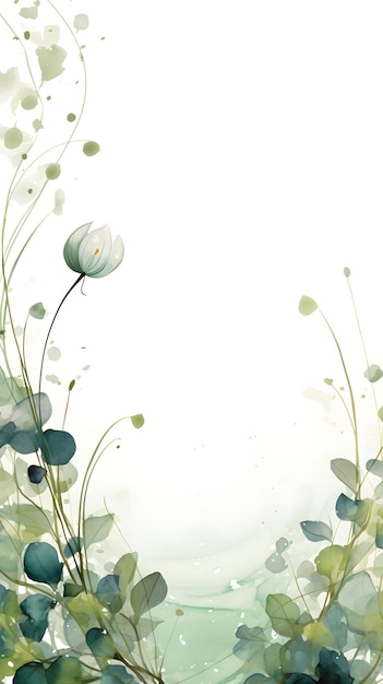 una pintura de flores y hojas sobre un fondo blanco Fondo de follaje plateado abstracto con