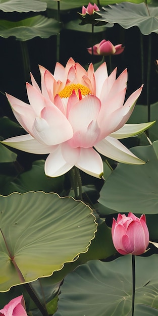 Foto una pintura de flores de loto en un estanque