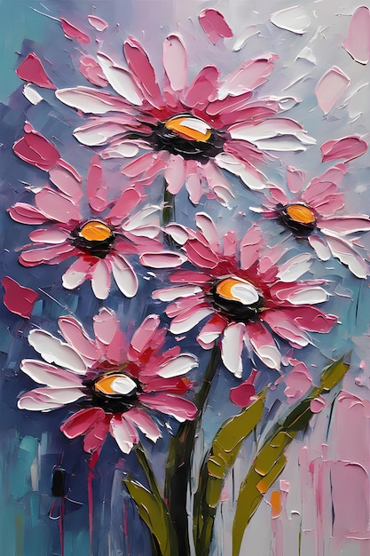 Pintura de flores de margarita con cuchillo de paleta