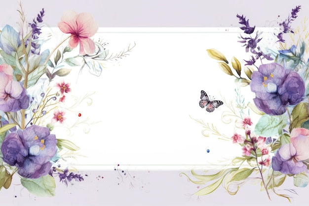 Pintura de flores y mariposas en acuarela