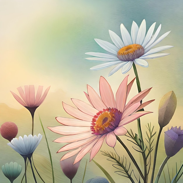 Una pintura de flores con la palabra margarita.