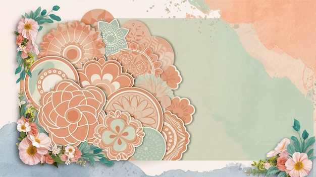 una pintura de flores y un papel con un fondo azul