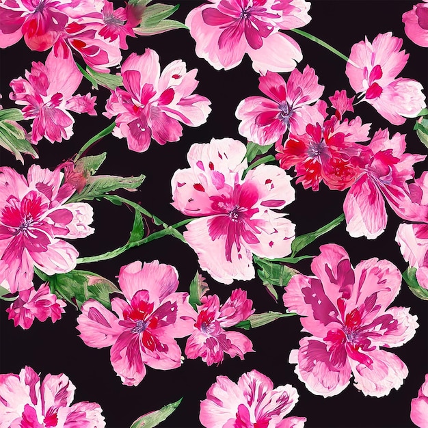 Pintura de flores rosas con diseño de patrones sin fisuras de acuarela