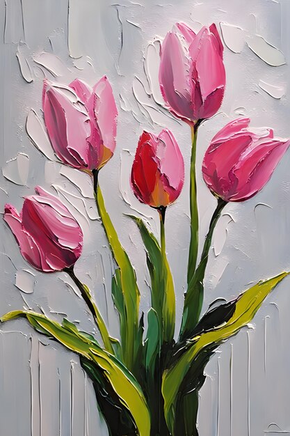 Pintura de flores de tulipán con cuchillo de paleta