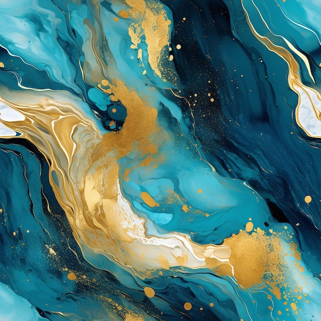 Foto pintura fluida abstrata com inserções douradas fundo moderno design criativo textura acrílica líquido