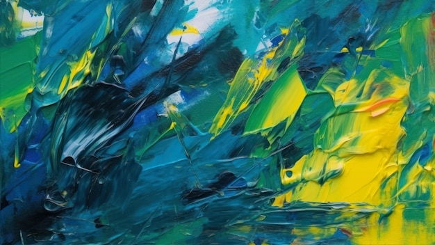 Una pintura de un fondo abstracto azul y verde con la palabra mar.