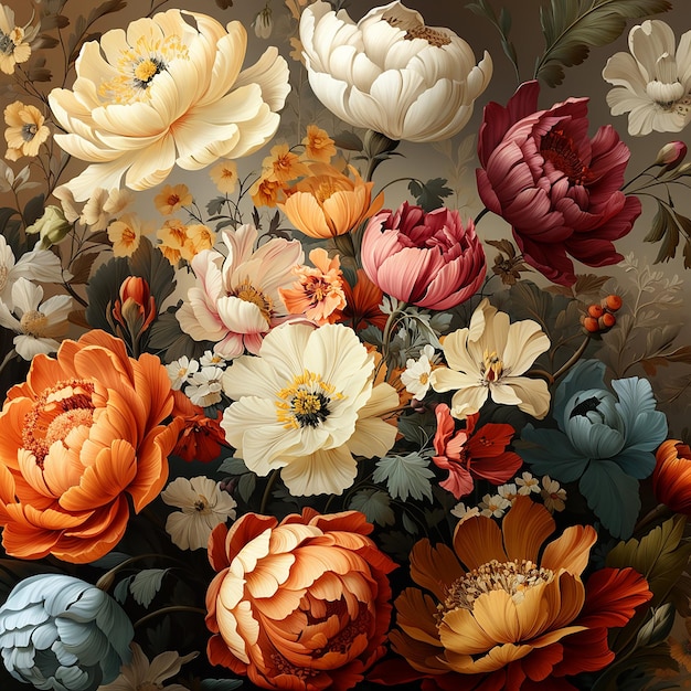 Pintura de fondo floral de contraste brillante en el estilo de las pinturas vintage Ilustración generada con IA