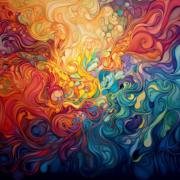 Pintura de un fondo giratorio colorido con un sol en el medio generativo ai