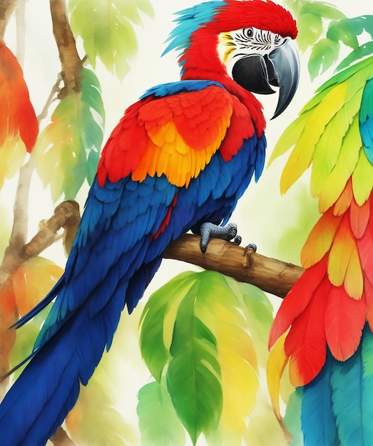 Foto pintura de fondo de pájaros guacamayos de bosque increíble multicolor natural sobre papel imagen de acuarela hd