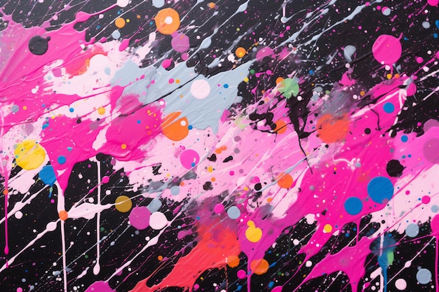 pintura de un fondo rosa y negro con muchas salpicaduras de pintura ai generativo