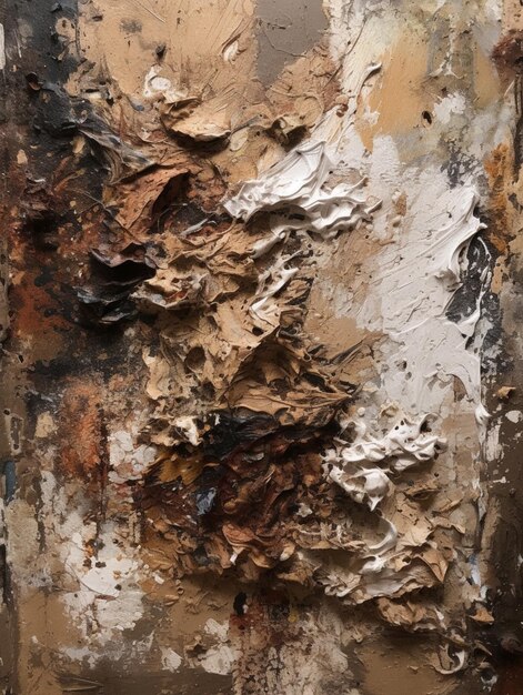 Una pintura con un fondo texturizado texturizado y una pintura marrón y blanca.