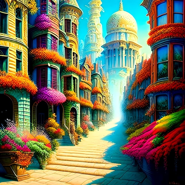 pintura fotográfica de paisagem urbana colorida fundo aquarela