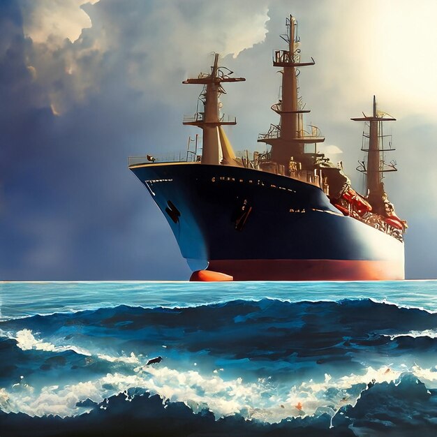 Foto pintura fotográfica de um grande navio no oceano