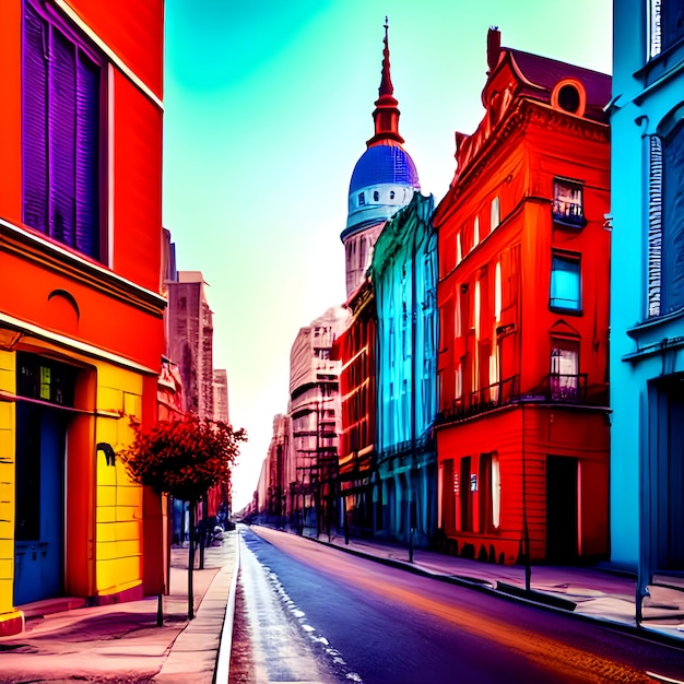 Foto pintura fotográfica de paisaje urbano colorido fondo de acuarela