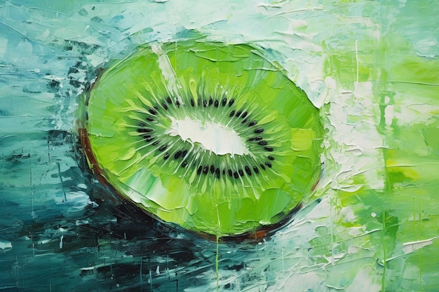 Foto pintura de una fruta de kiwi en un fondo verde con un centro blanco generativo ai