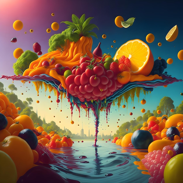 Una pintura de fruta con la palabra fruta en ella