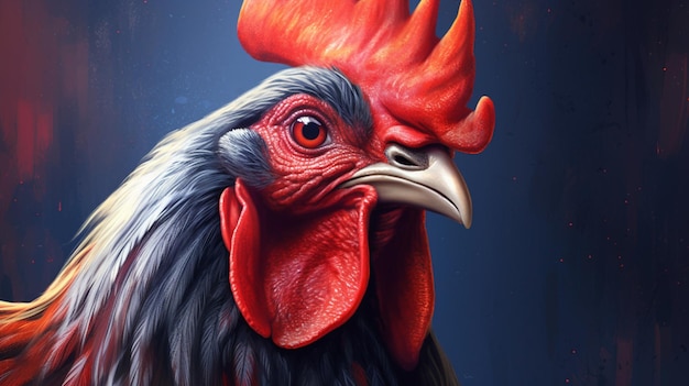 Pintura de un gallo con cabeza roja y pico negro ai generativo.