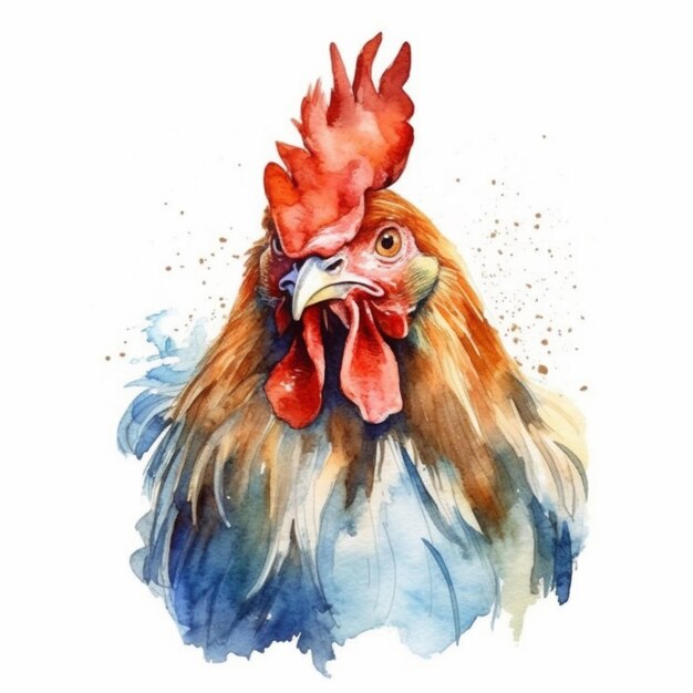 Foto una pintura de un gallo con una peineta roja en la cabeza ai generativo