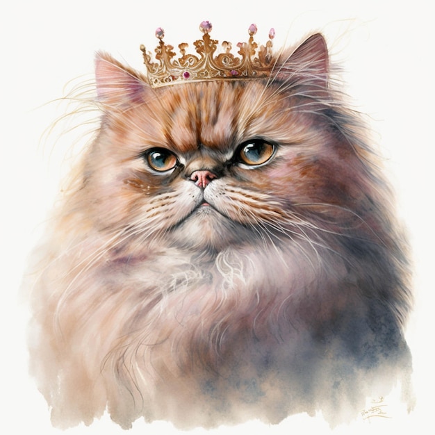 Pintura de un gato con una corona en la cabeza ai generativo.