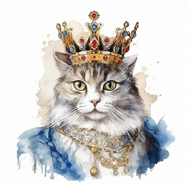 Pintura de un gato con corona y collar generativo ai