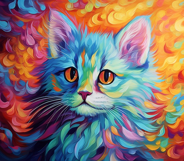 Pintura de un gato con un fondo colorido