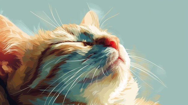 Foto una pintura de un gato con los ojos cerrados