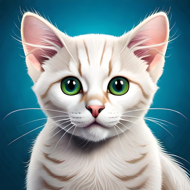 Una pintura de un gato con ojos verdes.
