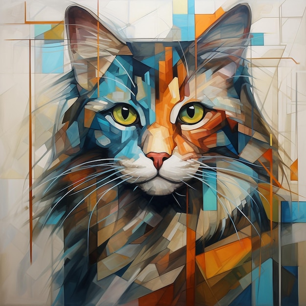 Pintura de un gato con un patrón geométrico en su cara generativa ai