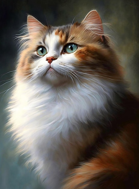 Una pintura de un gato con un pelaje blanco largo y esponjoso.