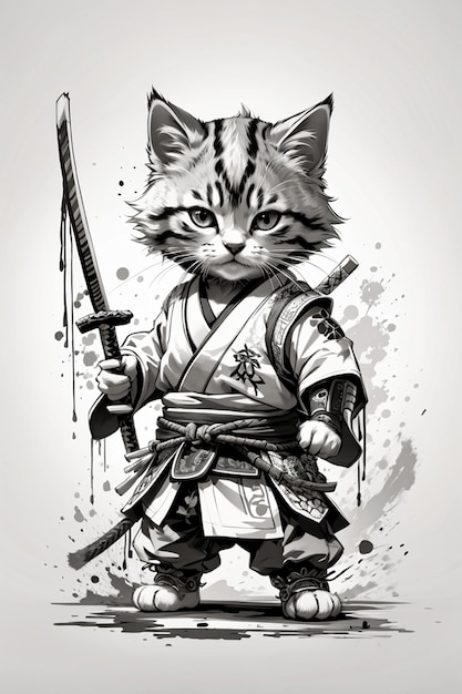 Pintura de gato samurai diseño de ilustraciones artísticas