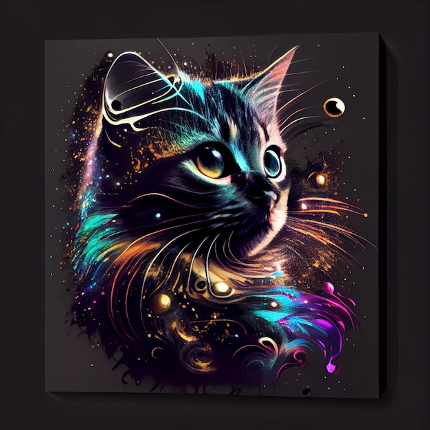 pintura de un gato con un tema espacial en él generativo ai