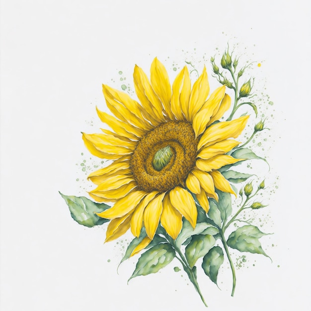 Pintura de girasol de acuarela de flores radiantes