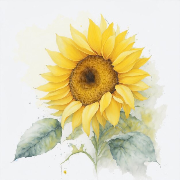 Pintura de girasol de acuarela de flores radiantes