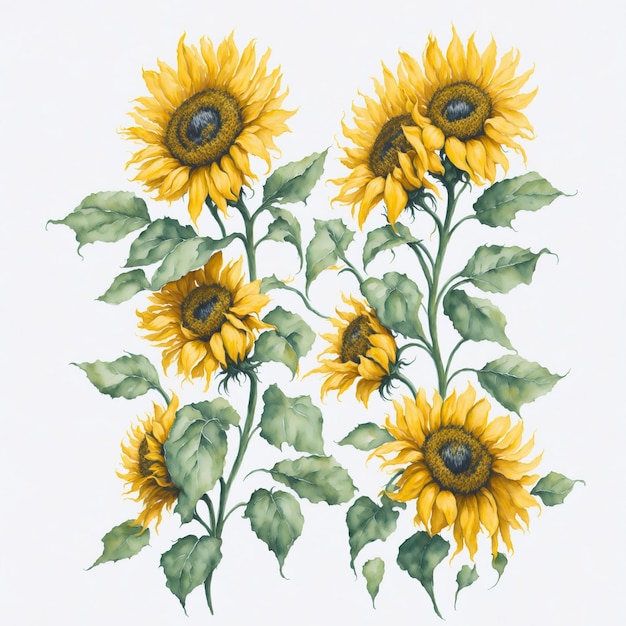 Pintura de girasol de acuarela de flores radiantes