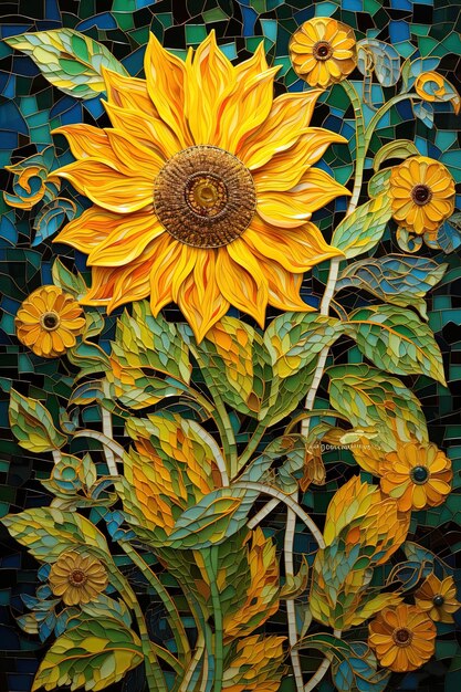 una pintura de un girasol con la palabra sol en él